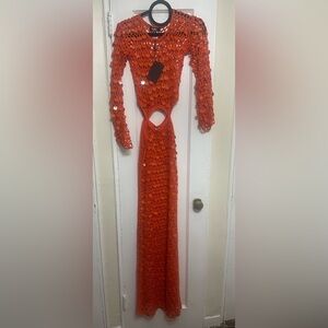 Hera Collection Vibrant Orange Long Sleeve Dress